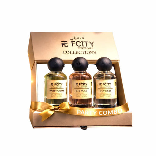FCity perfume set with three bottles in a decorative box on a white background
